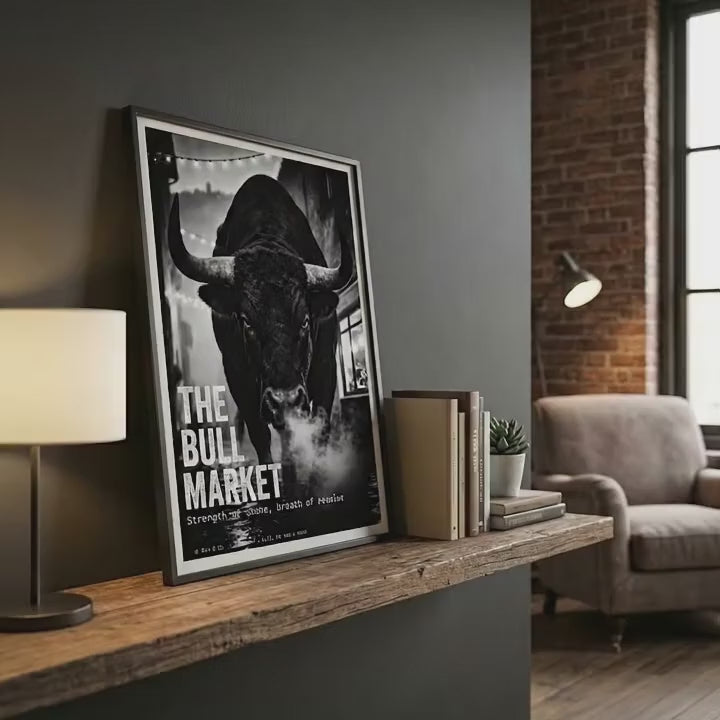 Black and White Man Cave Wall Art | Bull Market Poster