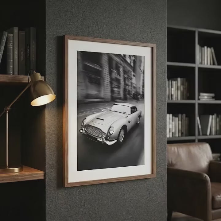 Aston Martin DB5 Print | James Bond 007 Art | Classic Car Poster | Man Cave Wall Decor
