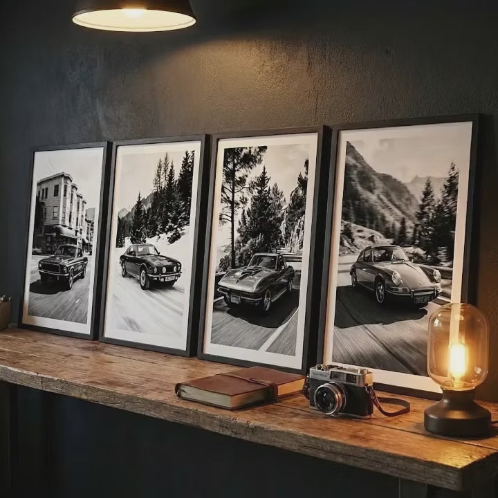 1968 Ford Mustang Art Print | Black and White Poster