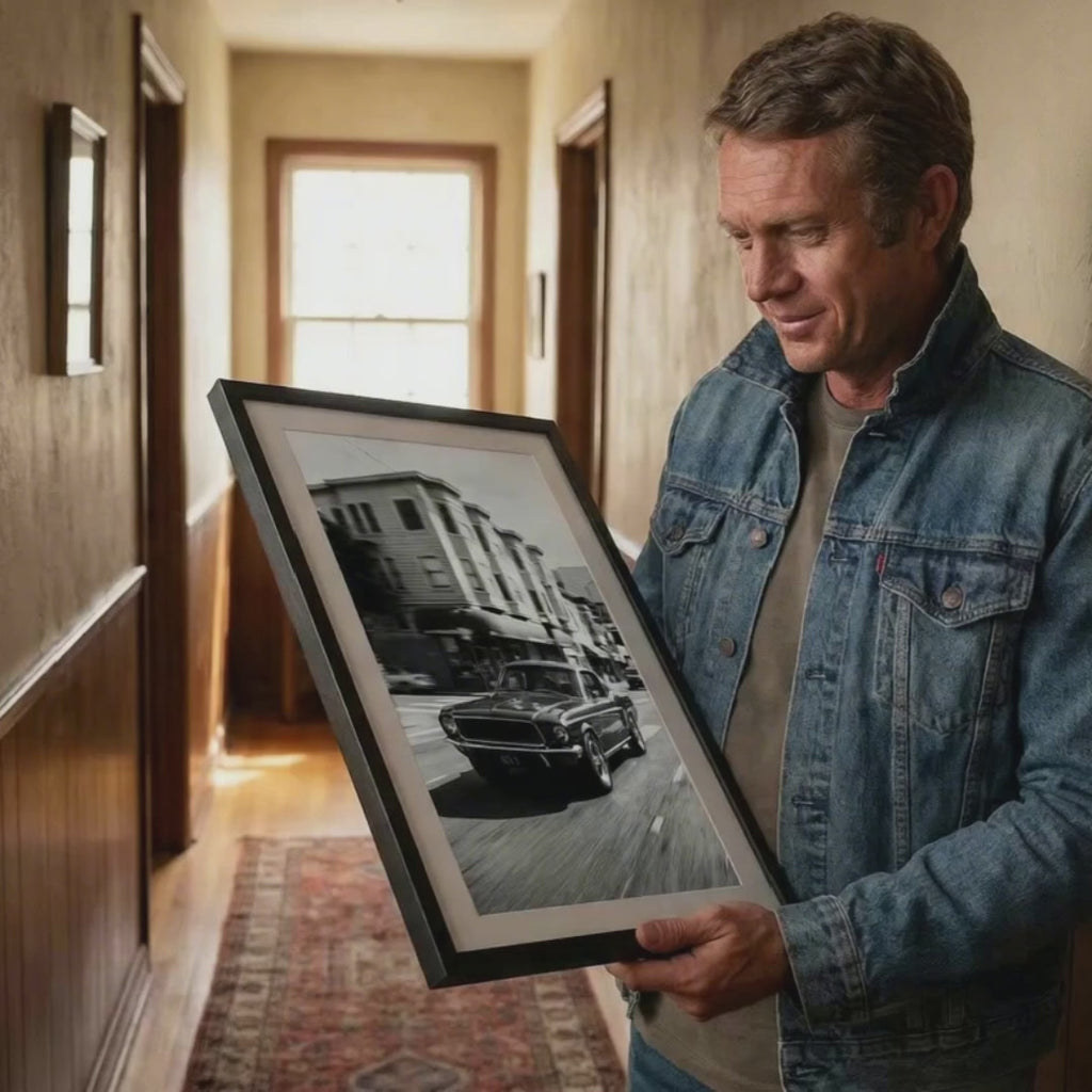 1968 Ford Mustang Art Print | Black and White Poster