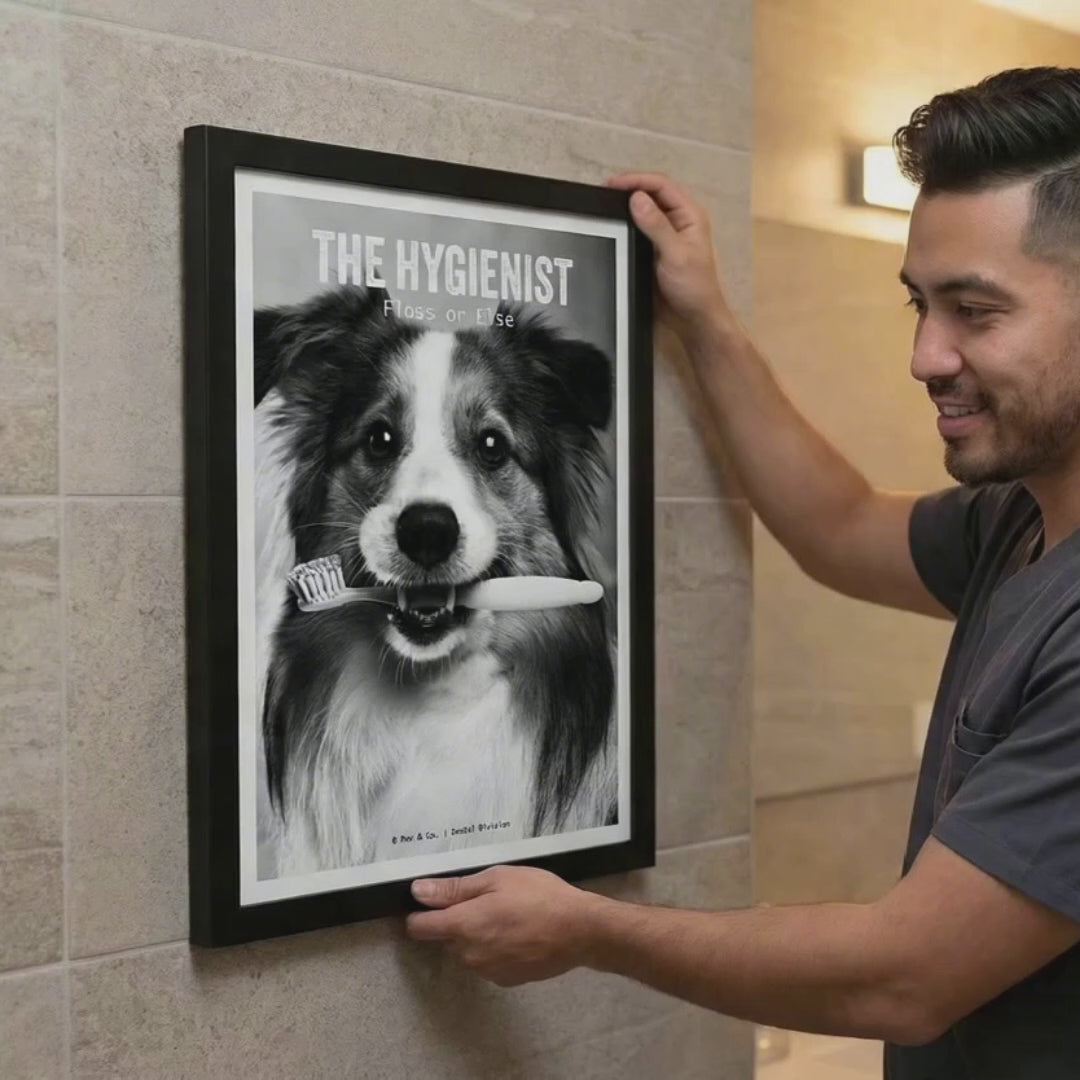 Funny Dog 'The Hygienist' Print | Noir Animal Art, Dentist Gift
