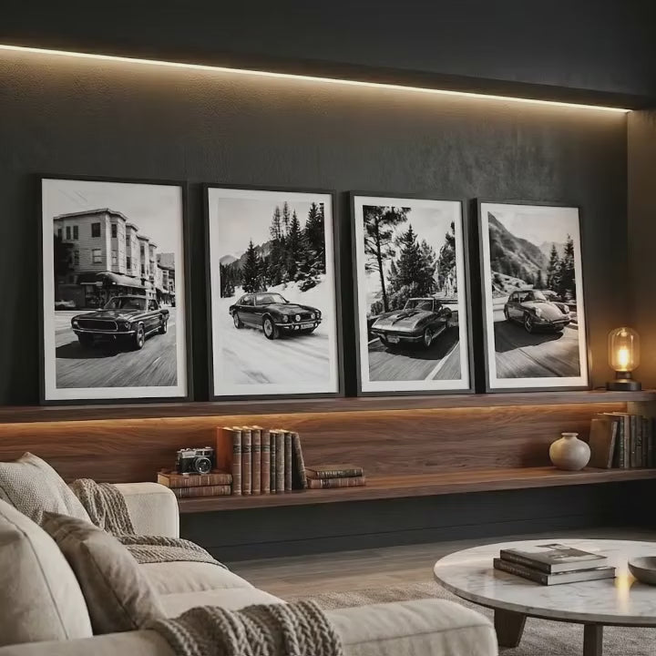 Aston Martin V8 Art Print | Black and White Poster