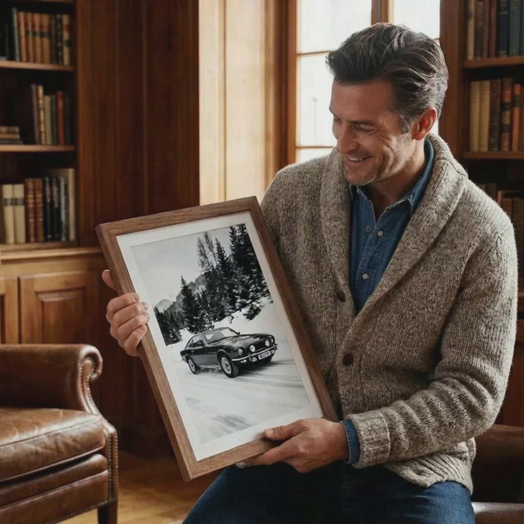 Aston Martin V8 Art Print | Black and White Poster