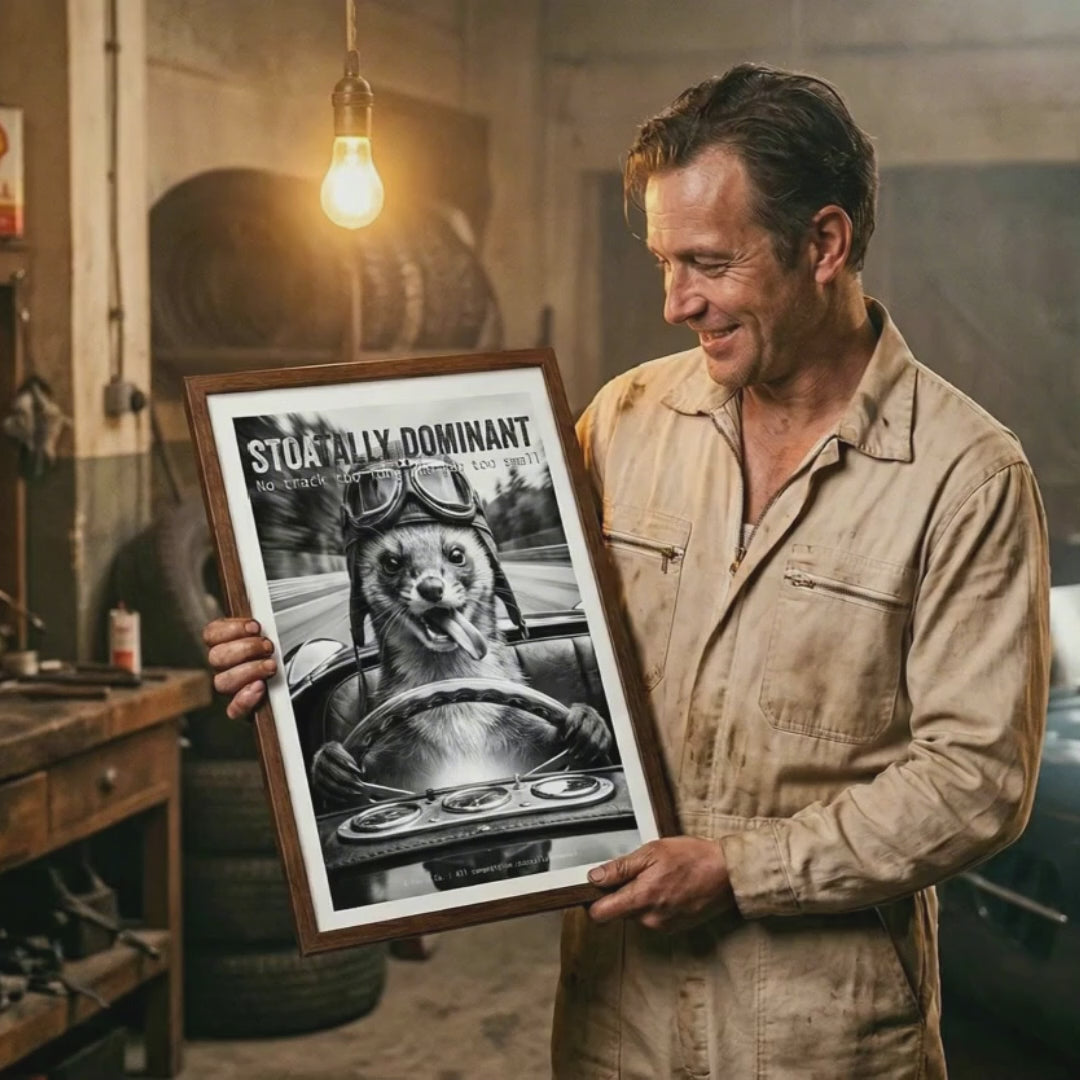 Weasel Driving Art Print | Black and White Racing Poster